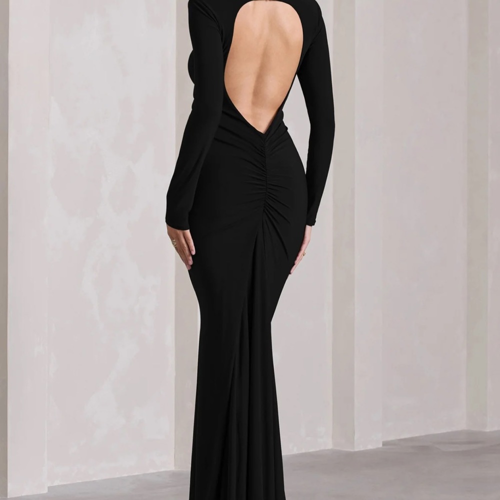 Black Backless Plunge Gown - Picture 1 of 5